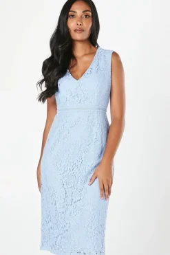 Petite Lace Pleated Sleeve Midi Dress