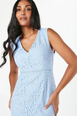 Petite Lace Pleated Sleeve Midi Dress