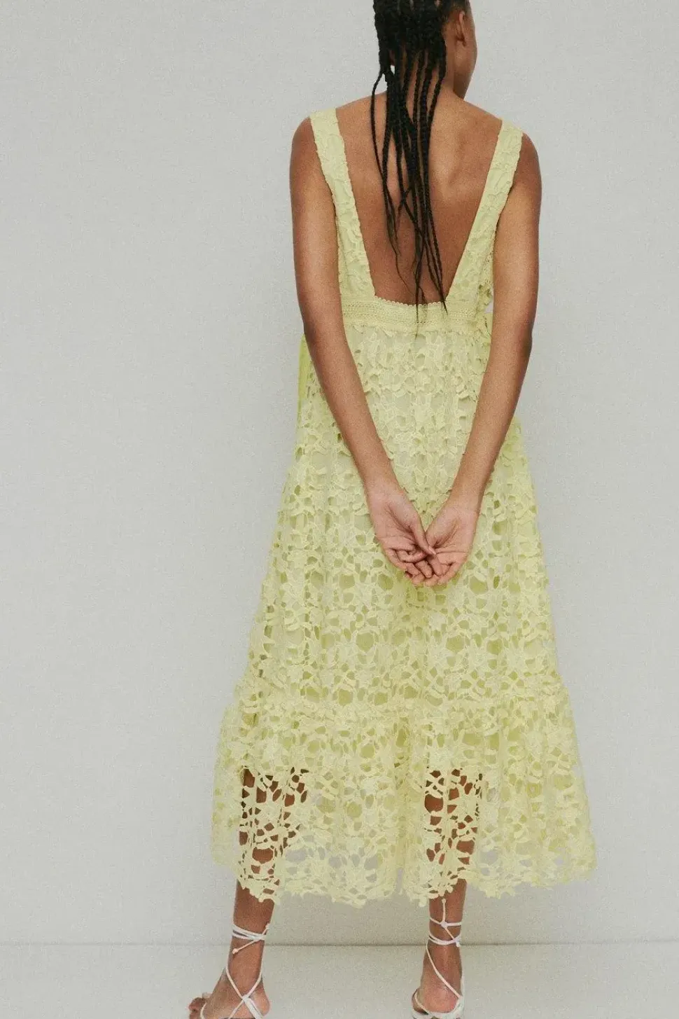 Petite Lace Strappy Square Neck Midi Dress