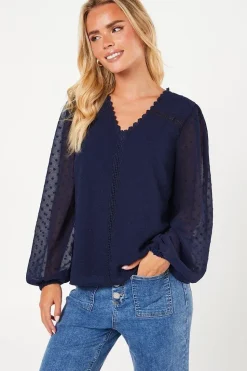 Petite Lace Trim Dobby Blouse