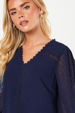 Petite Lace Trim Dobby Blouse
