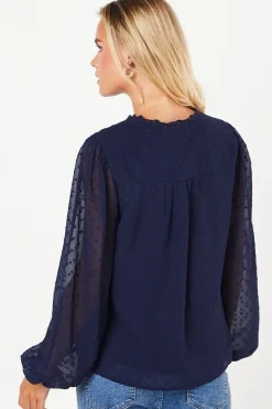 Petite Lace Trim Dobby Blouse
