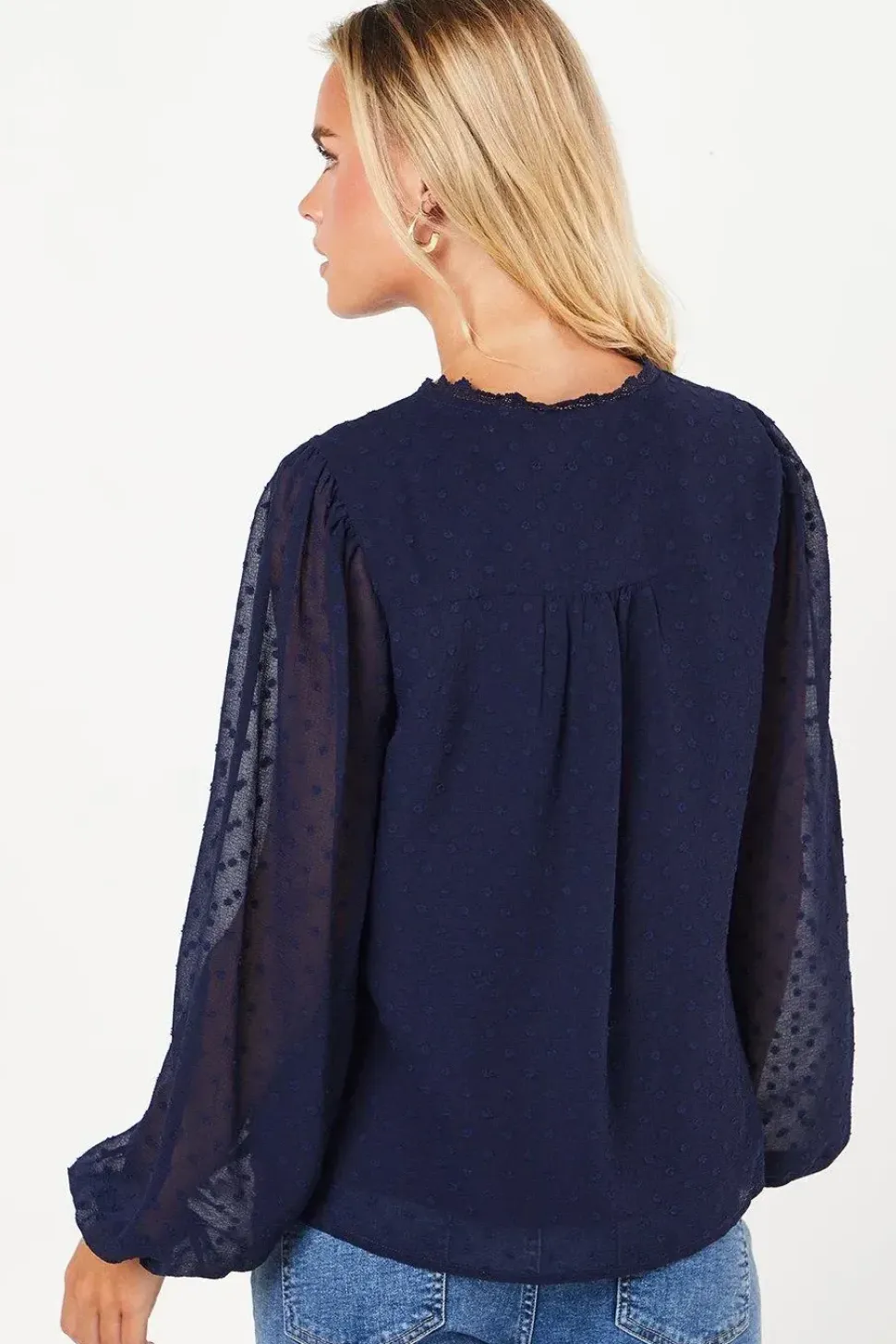 Petite Lace Trim Dobby Blouse