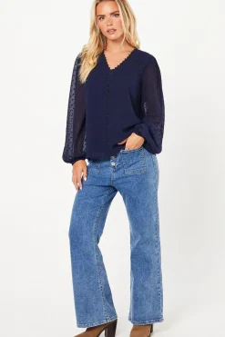 Petite Lace Trim Dobby Blouse