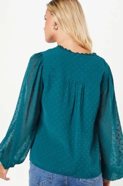 Petite Lace Trim Dobby Chiffon Blouse