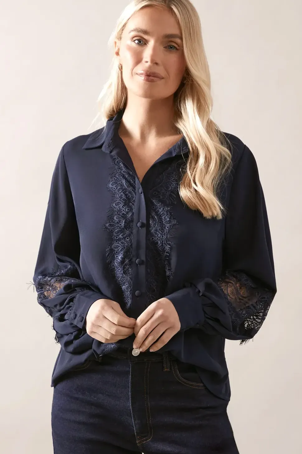 Petite Lace Trim Georgette Blouse