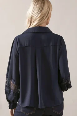 Petite Lace Trim Georgette Blouse