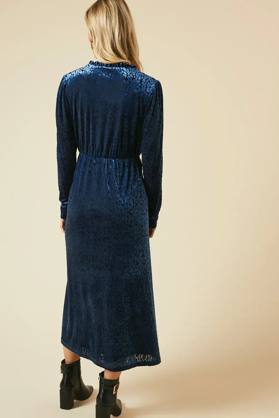Petite Leopard Burnout Long Sleeve Midi Dress