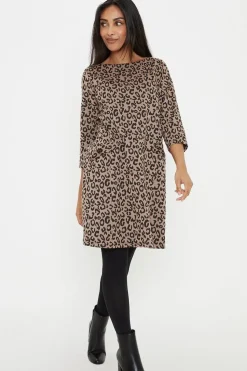 Petite Leopard Jacquard Ponte Shift Dress