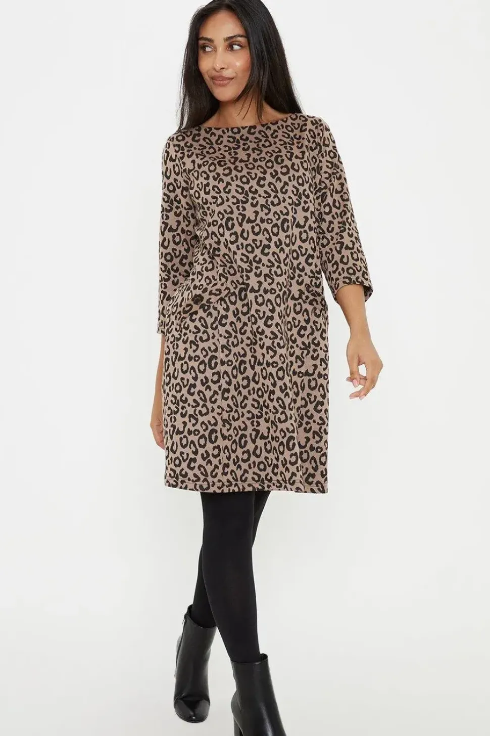 Petite Leopard Jacquard Ponte Shift Dress