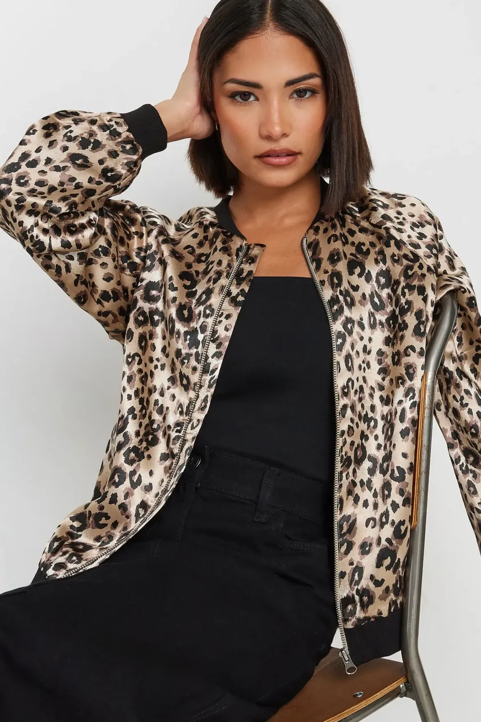 Petite Leopard Print Bomber