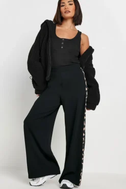 Petite Leopard Print Side Stripe Wide Leg Trousers