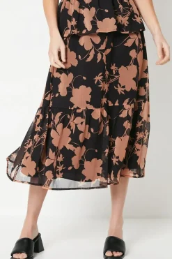 Petite Lined Floral Midi Skirt