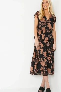 Petite Lined Floral Midi Skirt
