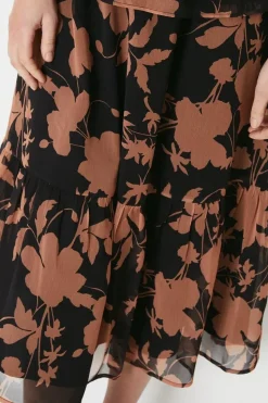 Petite Lined Floral Midi Skirt