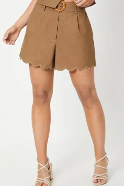 Petite Linen Belted Tailored Shorts
