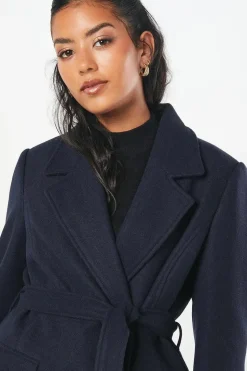 Petite Long Line Belted Coat With Splits