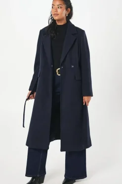 Petite Long Line Belted Coat With Splits