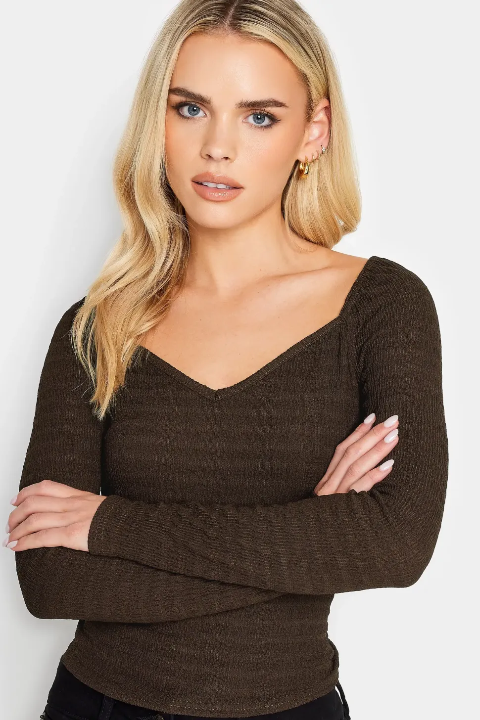 Petite Long Sleeve Textured Top