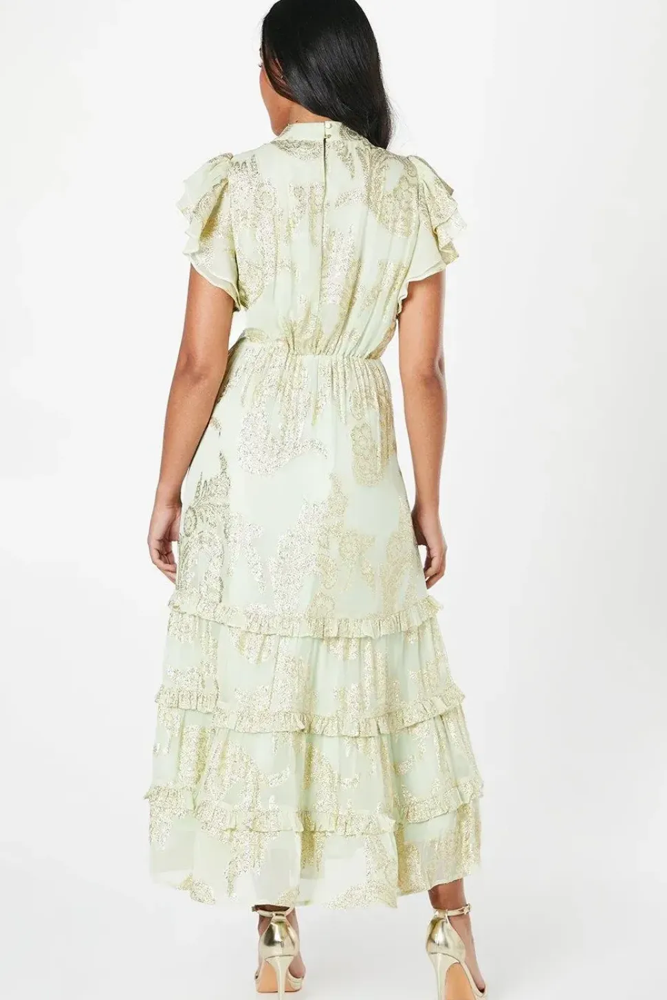 Petite Metallic Ruffle Sleeve Midaxi Dress