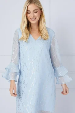 Petite Metallic Ruffle Sleeve Shift Dress