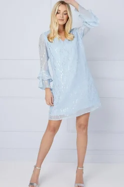 Petite Metallic Ruffle Sleeve Shift Dress