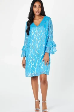 Petite Metallic Ruffle Sleeve Shift Dress