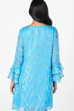 Petite Metallic Ruffle Sleeve Shift Dress