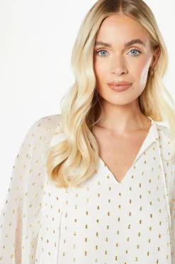Petite Metallic Spot Tie Detail Blouse