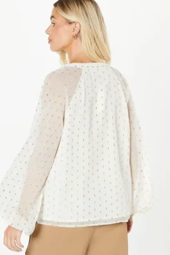 Petite Metallic Spot Tie Detail Blouse