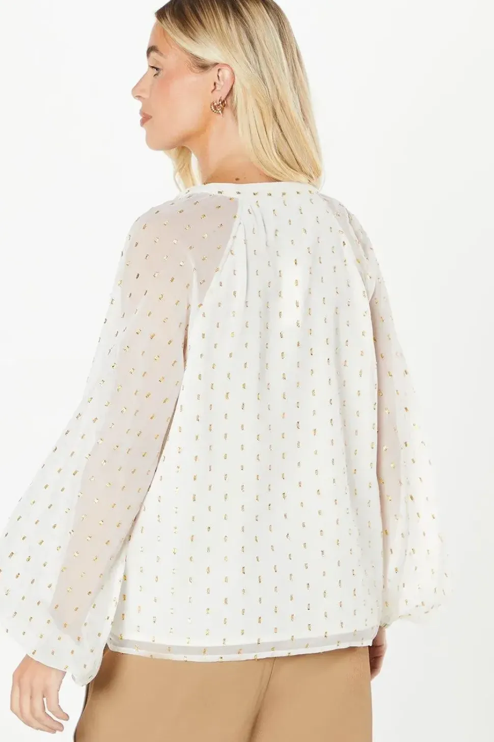 Petite Metallic Spot Tie Detail Blouse