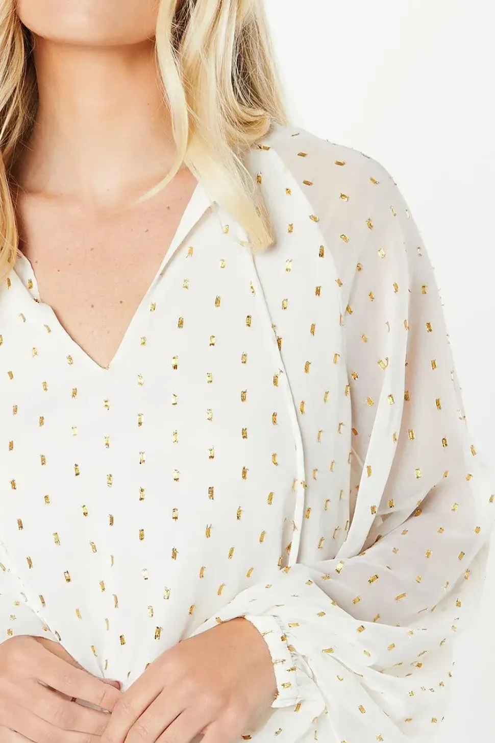 Petite Metallic Spot Tie Detail Blouse