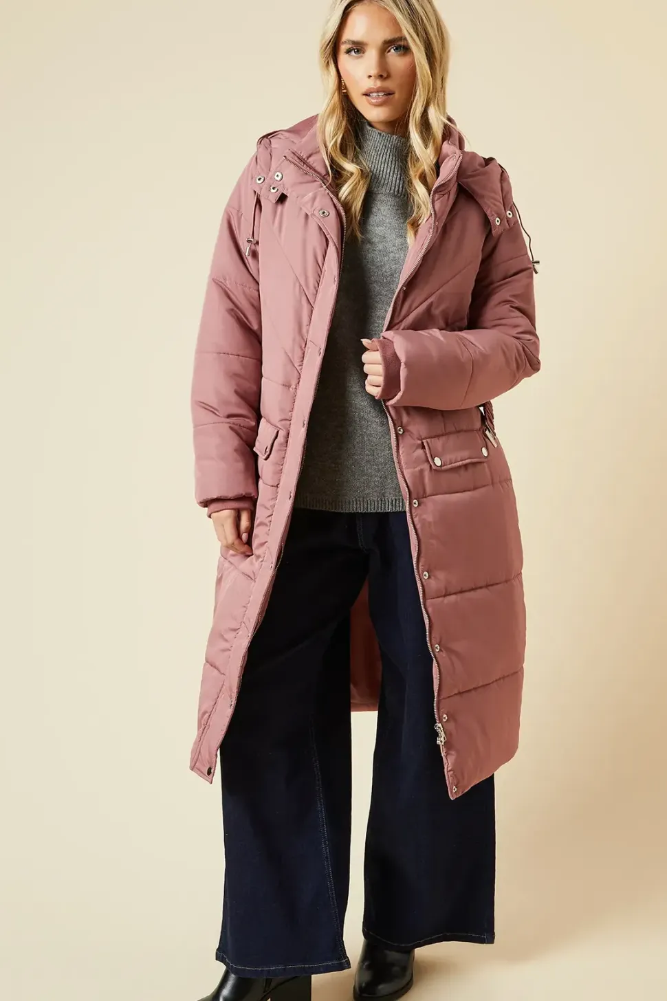 Petite Midi Luxe Quilted Padded Puffer Belted Coat
