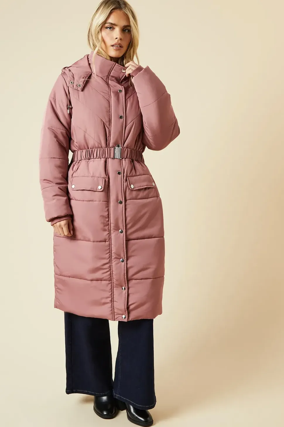 Petite Midi Luxe Quilted Padded Puffer Belted Coat