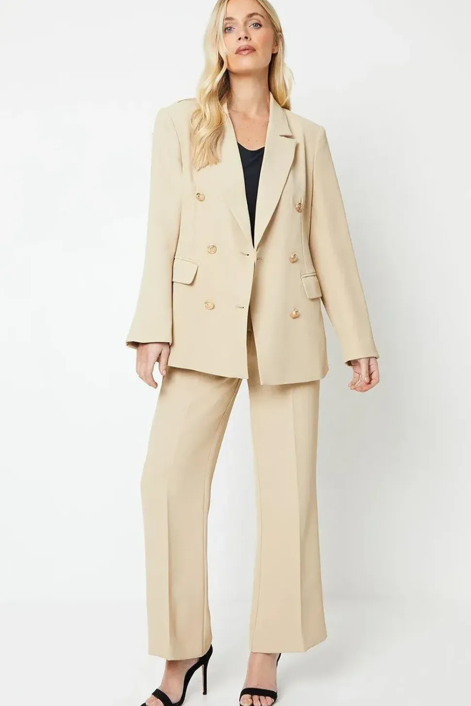 Petite Military Button Tab Kickflare Trouser