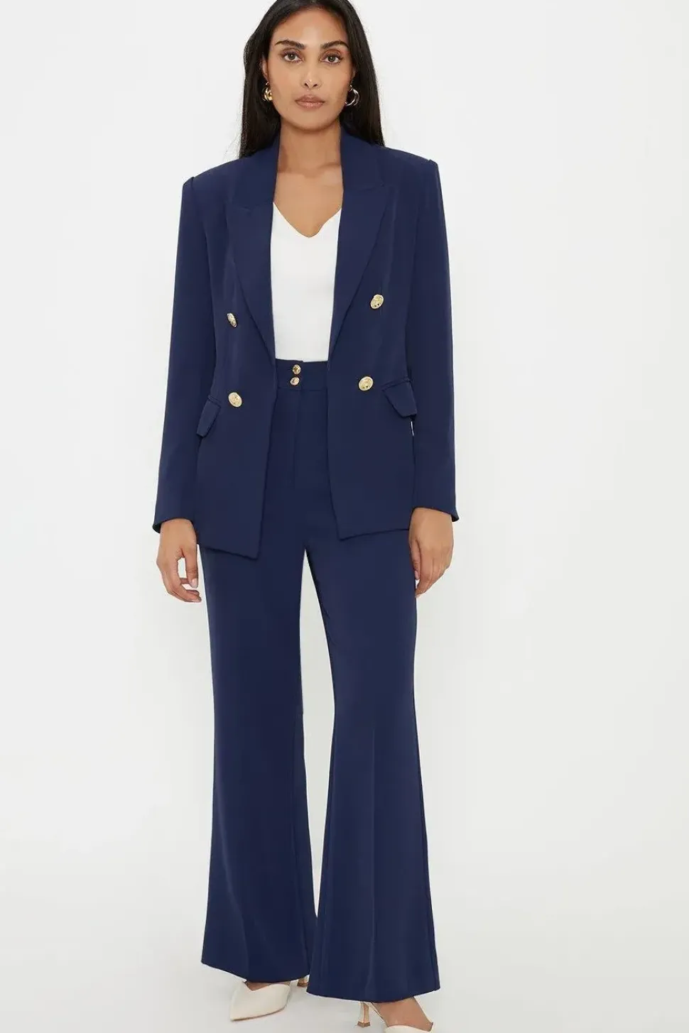 Petite Military Button Tab Kickflare Trouser