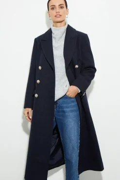 Petite Military Double Breasted Maxi Coat