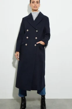 Petite Military Double Breasted Maxi Coat