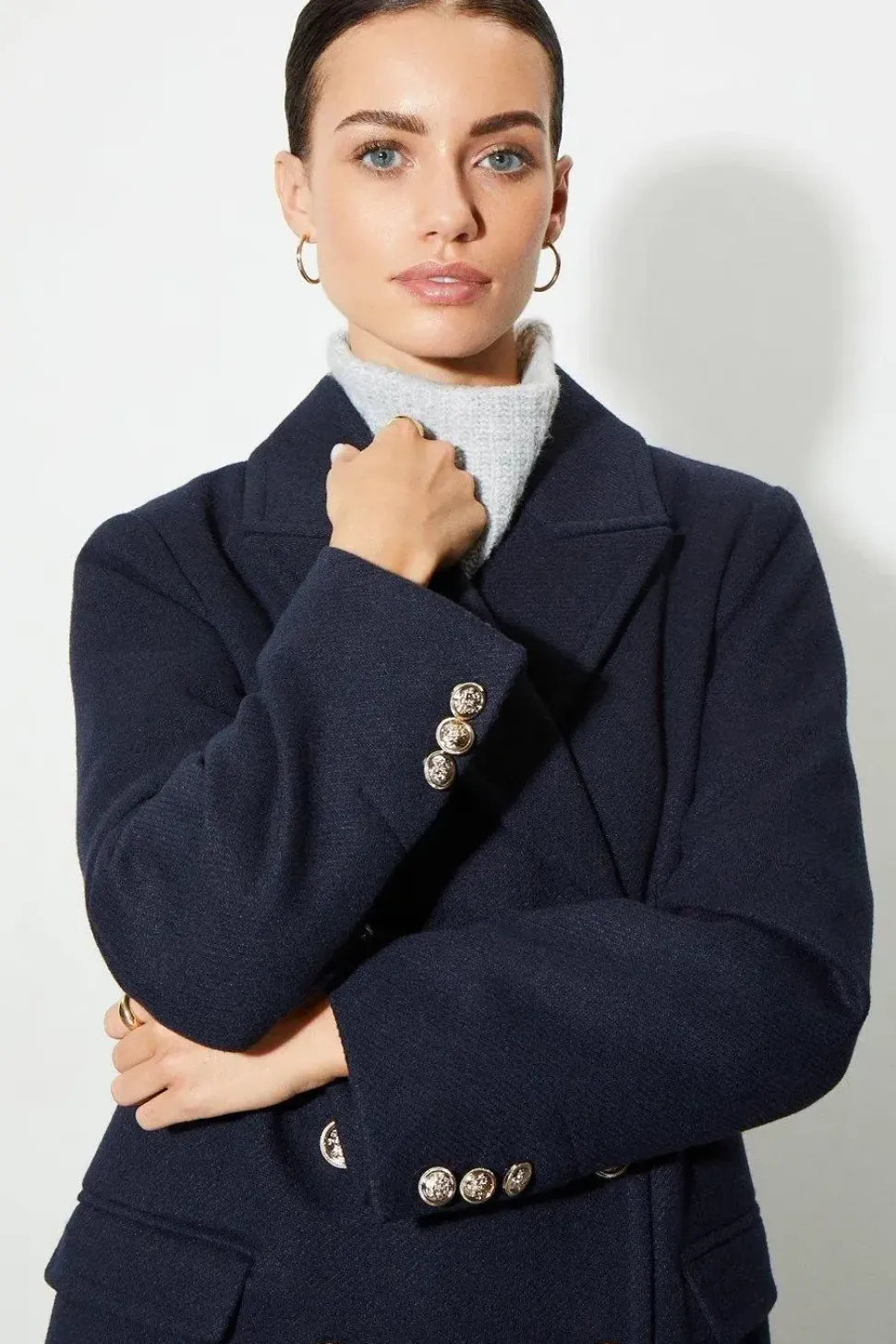 Petite Military Double Breasted Maxi Coat