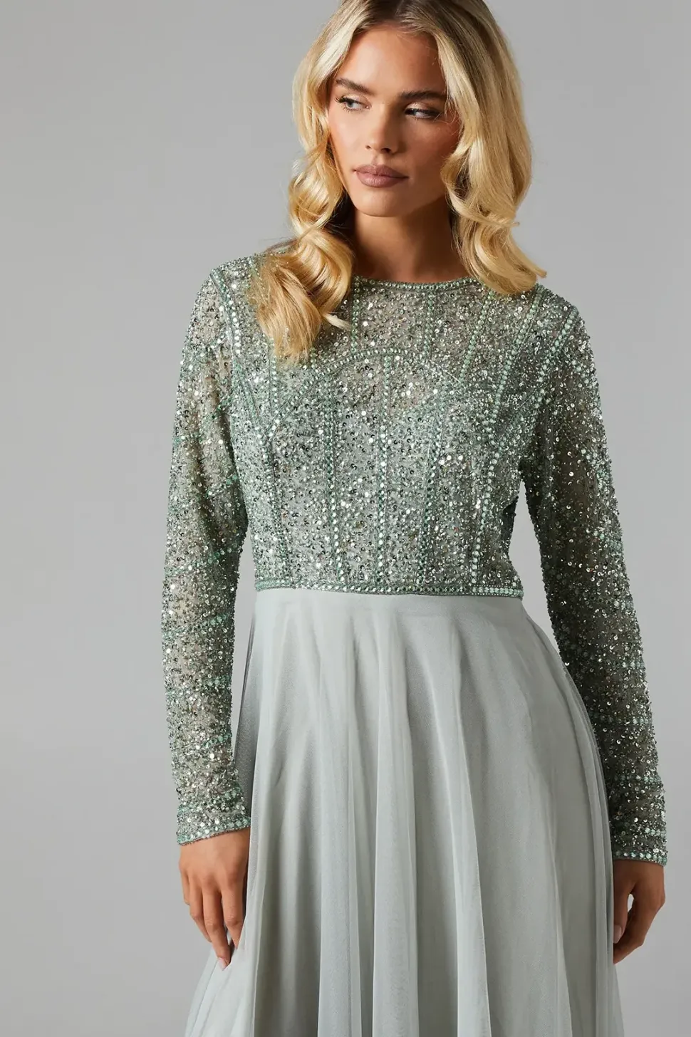 Petite Mixed Gem Tulle Skirt Bridesmaids Dress