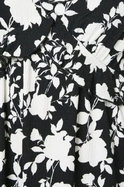 Petite Mono Floral Print Ruffle Front Midi Dress