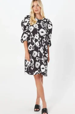 Petite Mono Puff Sleeve Shift Dress