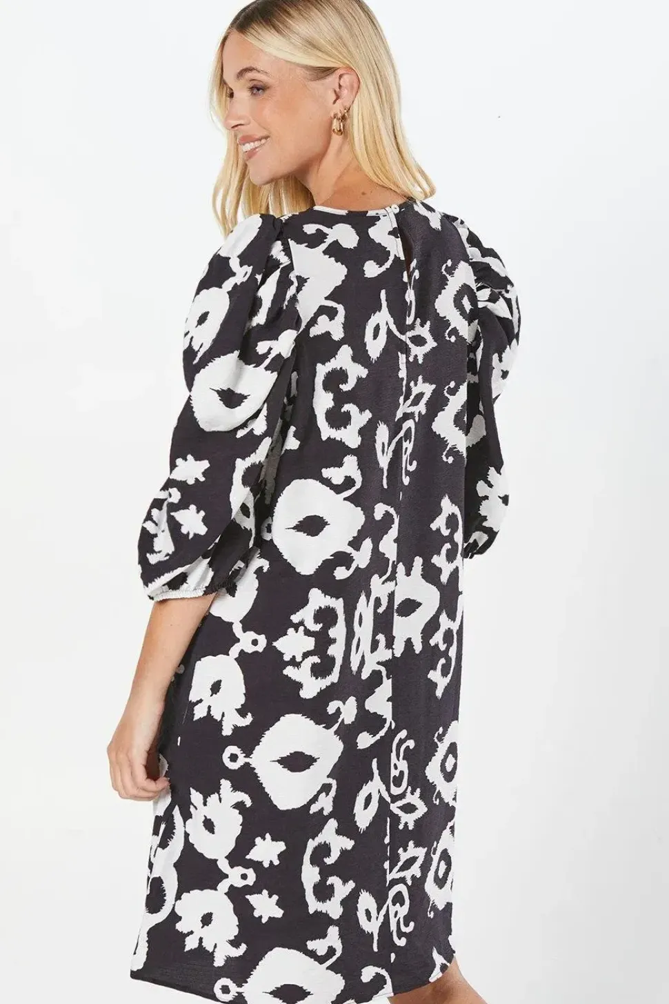 Petite Mono Puff Sleeve Shift Dress