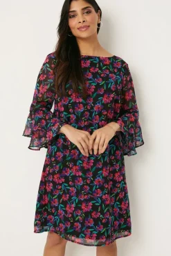 Petite Multi Ditsy Floral Ruffle Sleeve Shift Dress