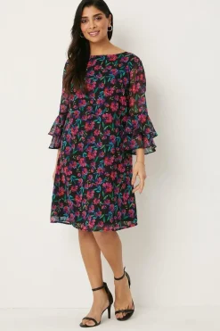 Petite Multi Ditsy Floral Ruffle Sleeve Shift Dress