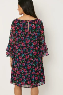 Petite Multi Ditsy Floral Ruffle Sleeve Shift Dress