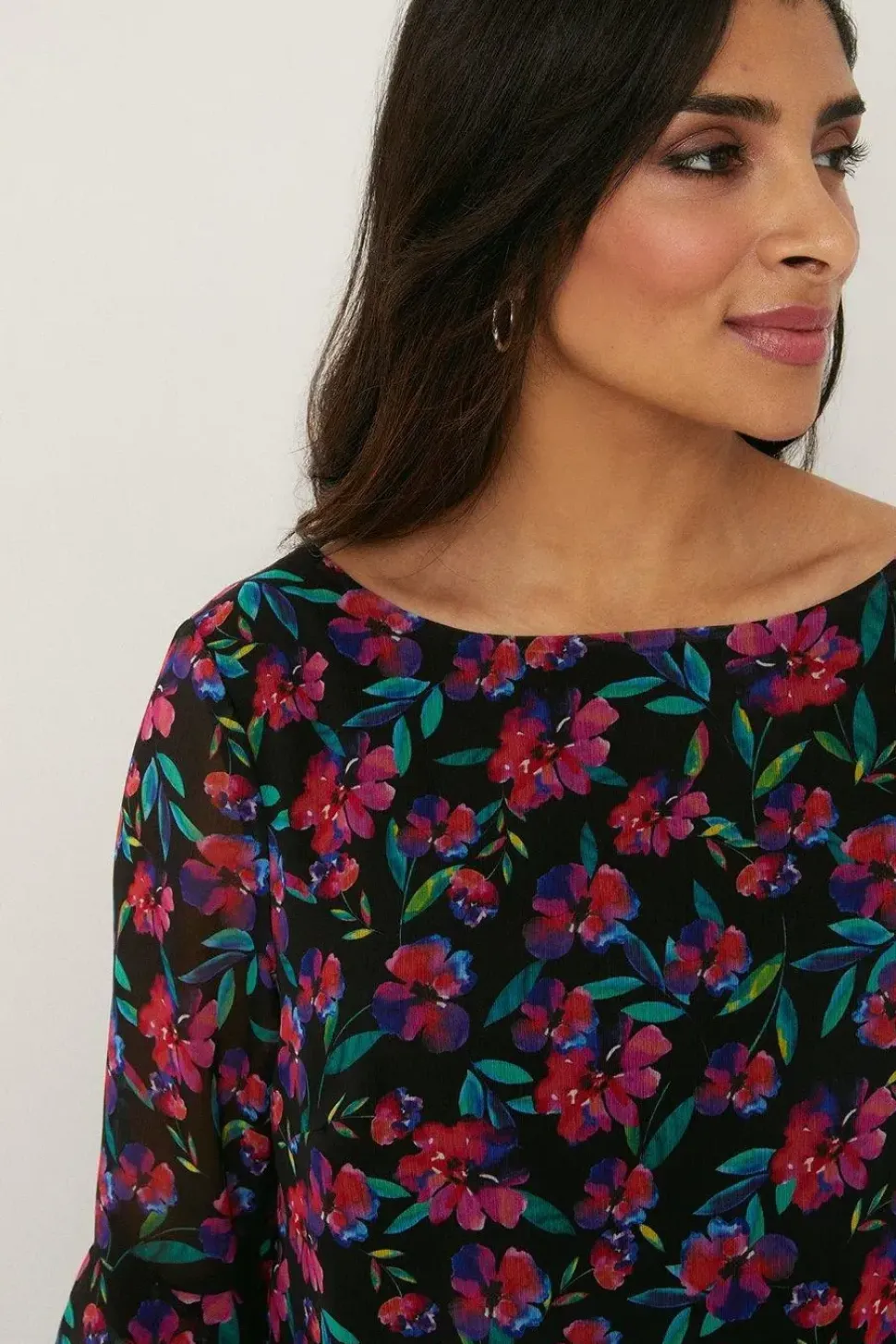 Petite Multi Ditsy Floral Ruffle Sleeve Shift Dress
