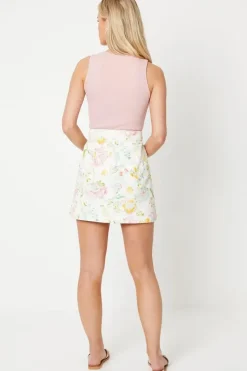 Petite Multi Floral Denim Mini Skirt