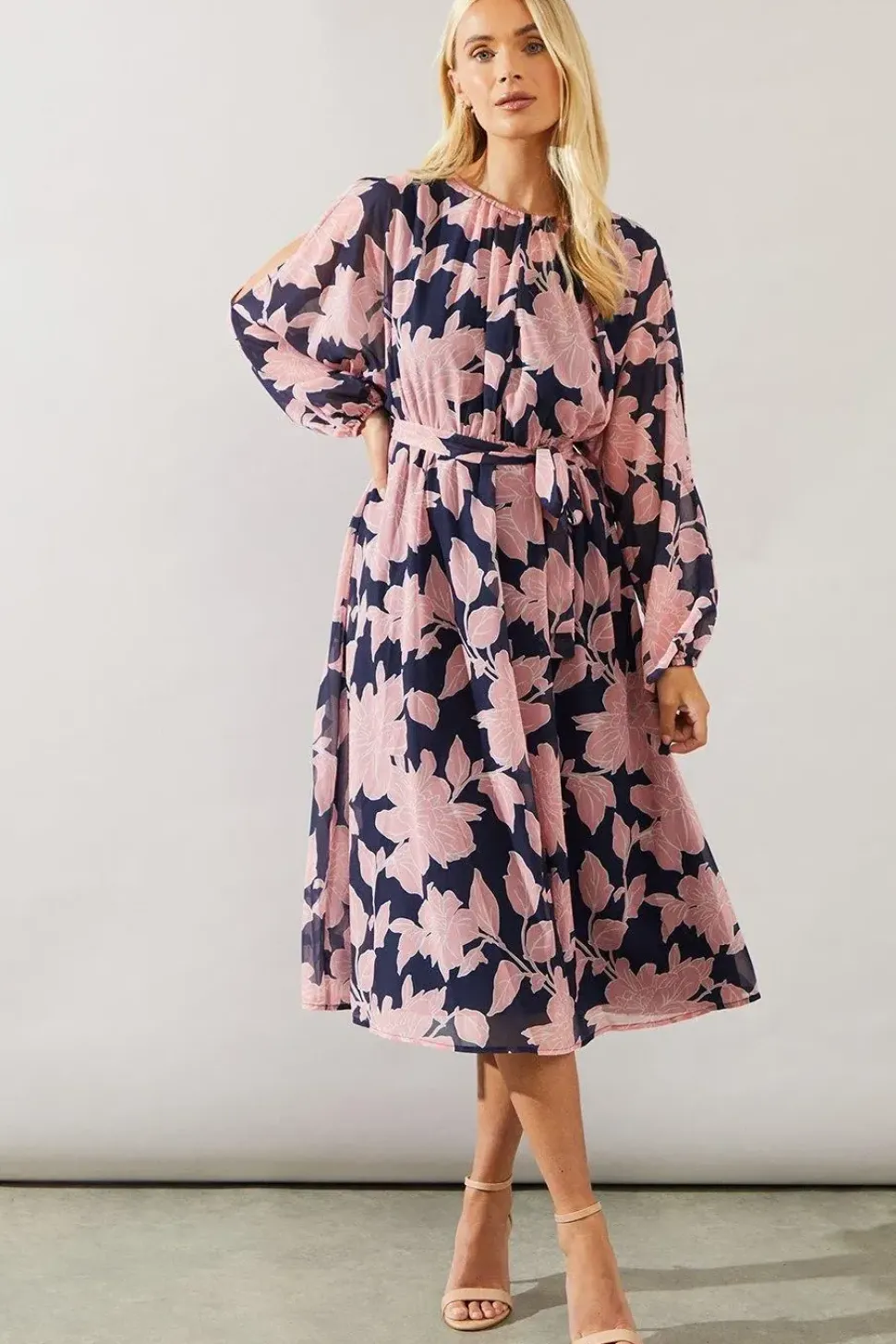 Petite Navy Abstract Print Midi Dress