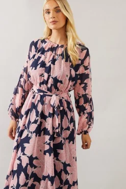 Petite Navy Abstract Print Midi Dress